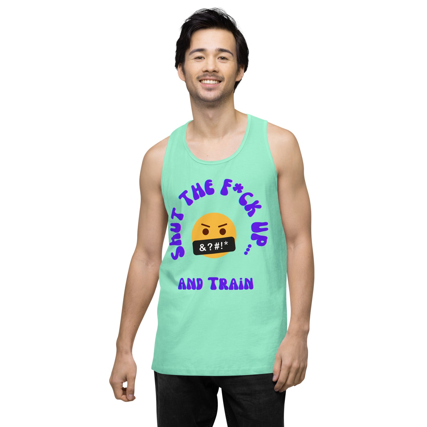 STFU and Train Emoji Men’s premium tank top