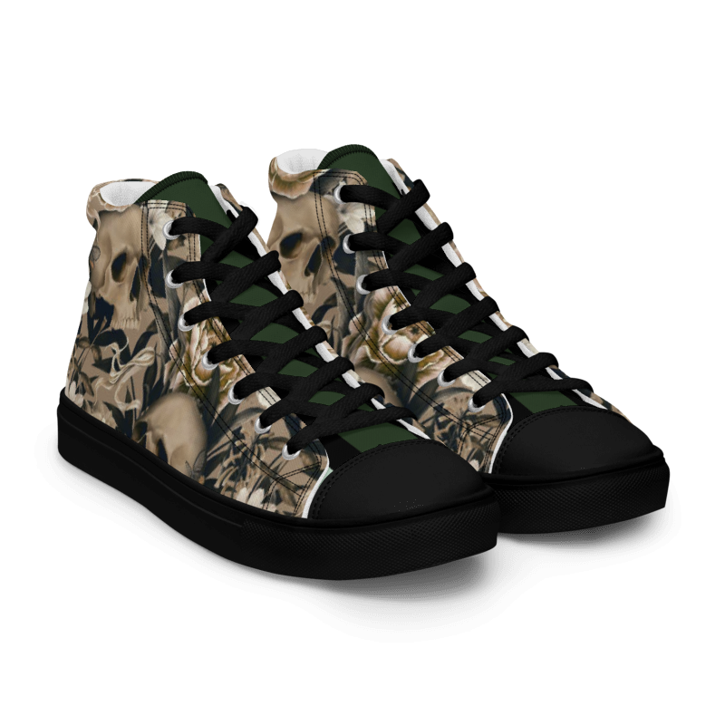 Skulls and Flowers Men’s high top canvas shoes