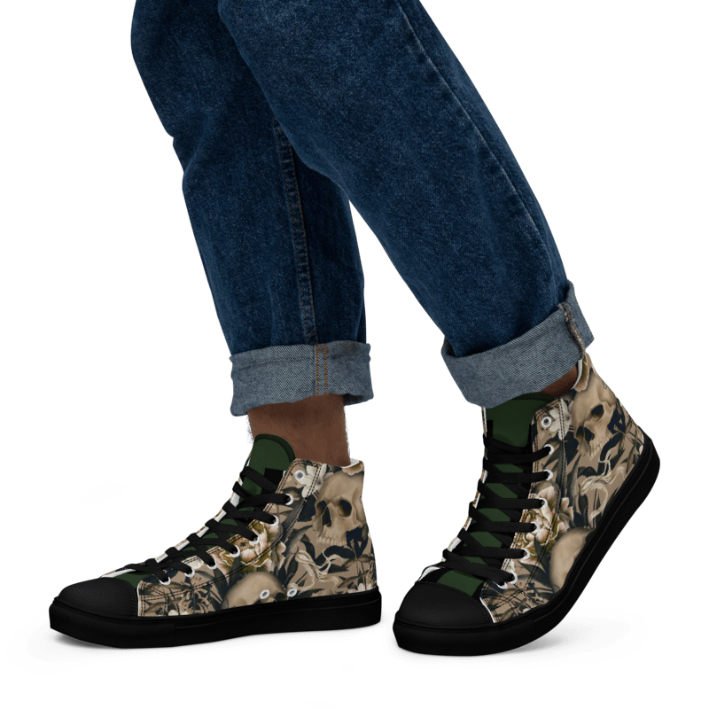 Skulls and Flowers Men’s high top canvas shoes