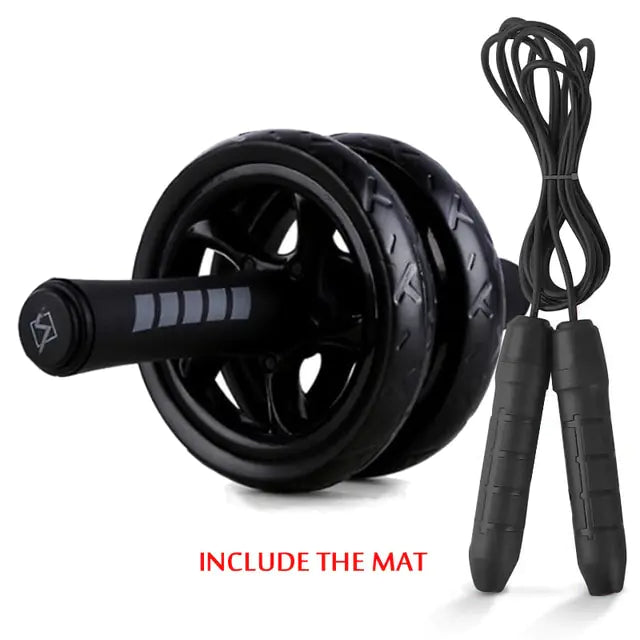 2-in-1 Ab Roller and Jump Rope Set with Mat - Noiseless Abdominal Wheel for Arm, Waist, Leg Exercises and Gym Fitness