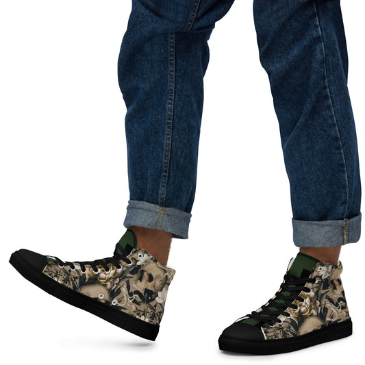 Skulls and Flowers Men’s high top canvas shoes