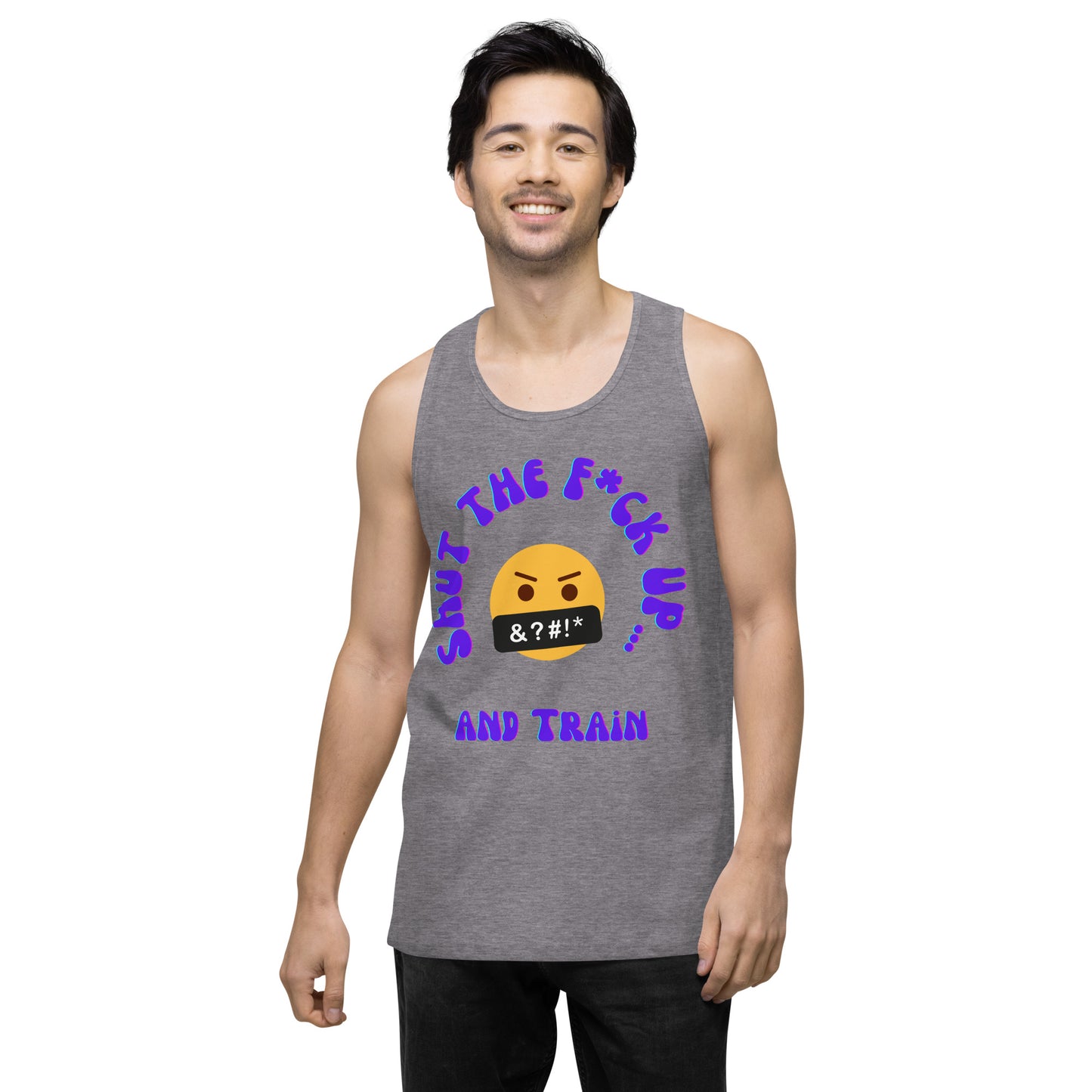 STFU and Train Emoji Men’s premium tank top