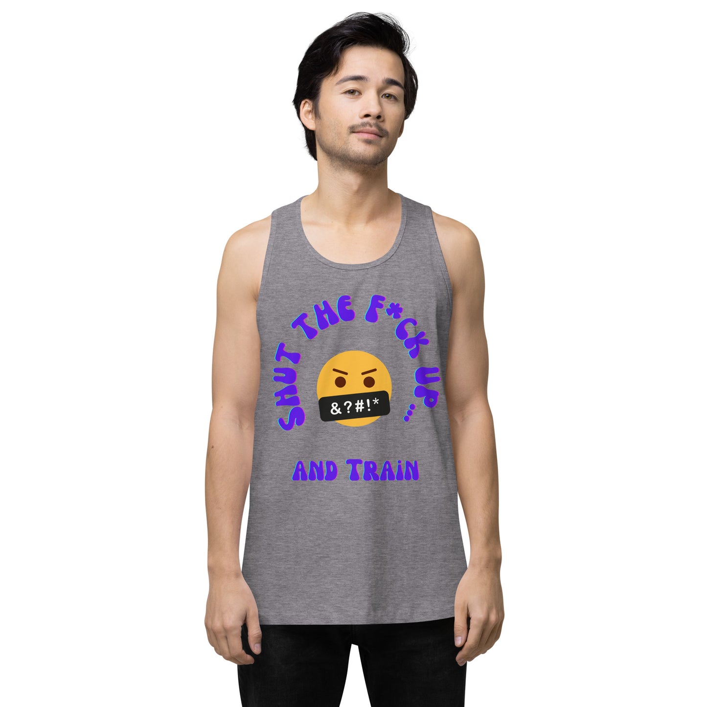 STFU and Train Emoji Men’s premium tank top