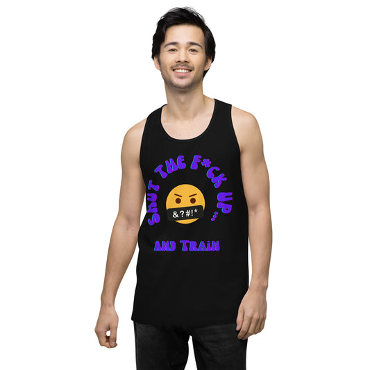 STFU and Train Emoji Men’s premium tank top