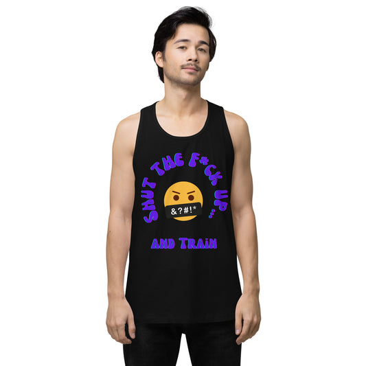 STFU and Train Emoji Men’s premium tank top