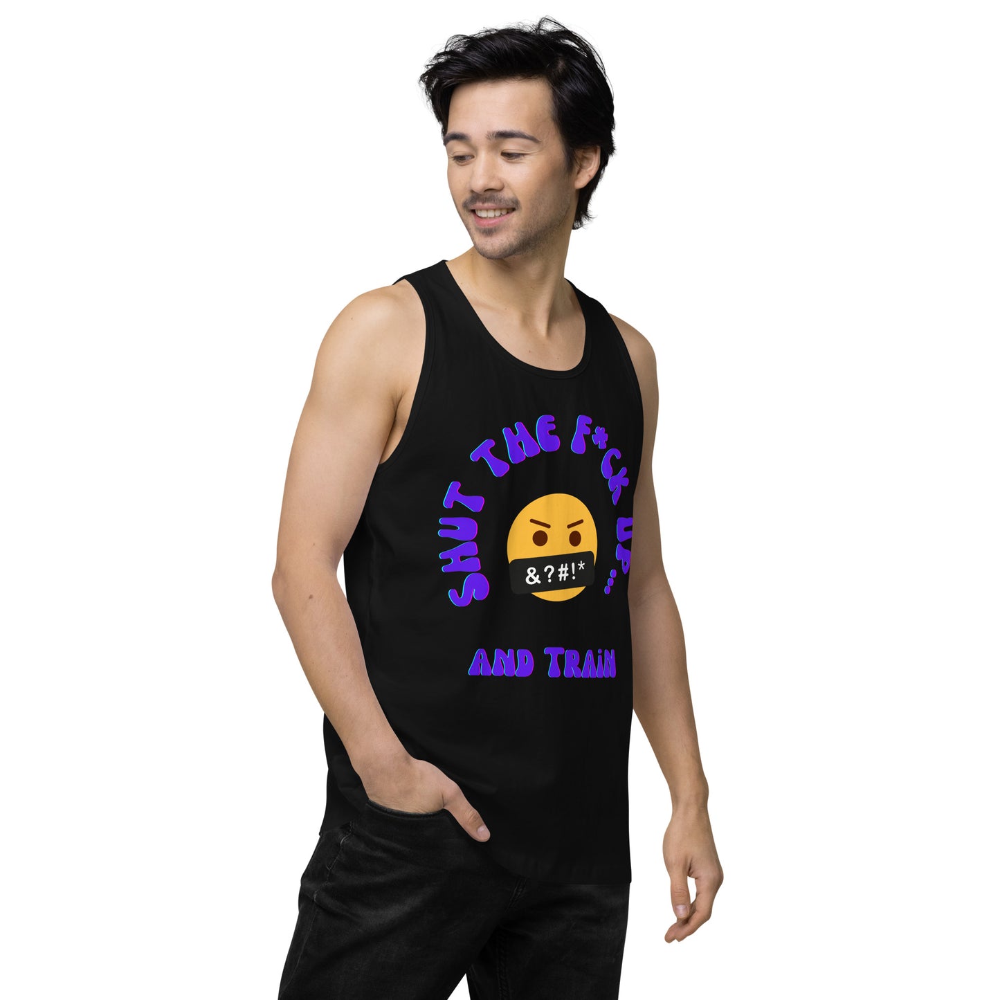 STFU and Train Emoji Men’s premium tank top