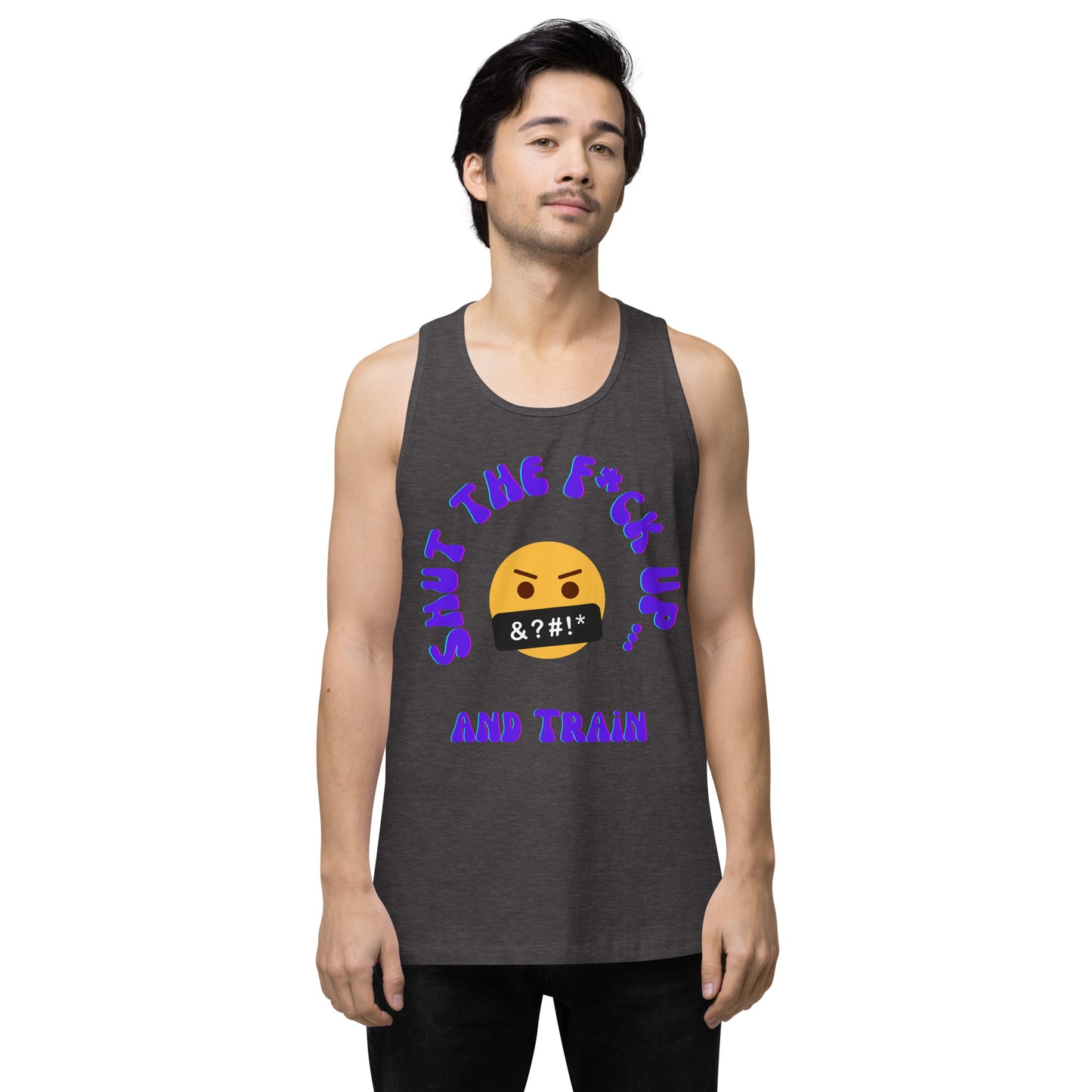 STFU and Train Emoji Men’s premium tank top