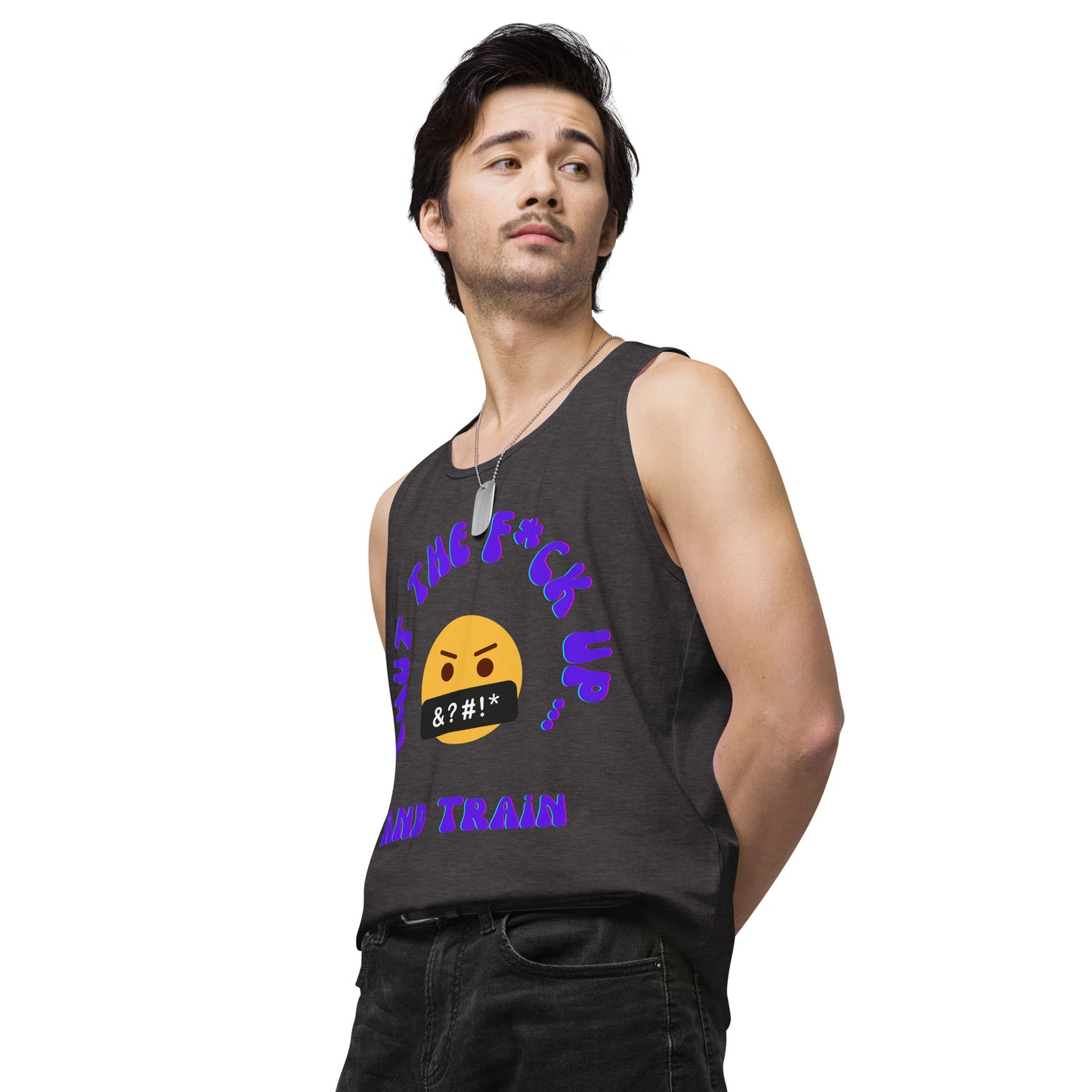 STFU and Train Emoji Men’s premium tank top