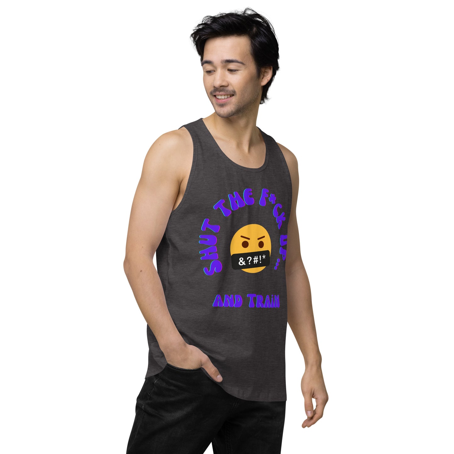 STFU and Train Emoji Men’s premium tank top