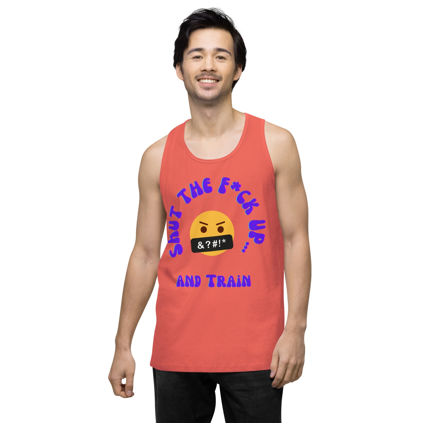 STFU and Train Emoji Men’s premium tank top