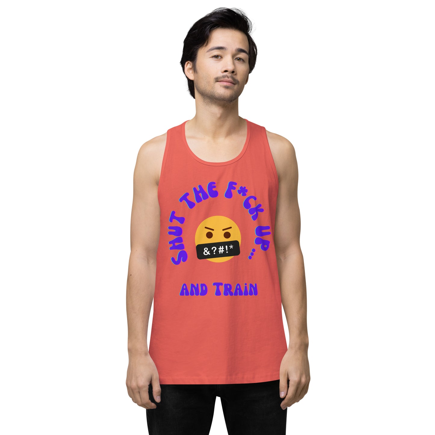 STFU and Train Emoji Men’s premium tank top