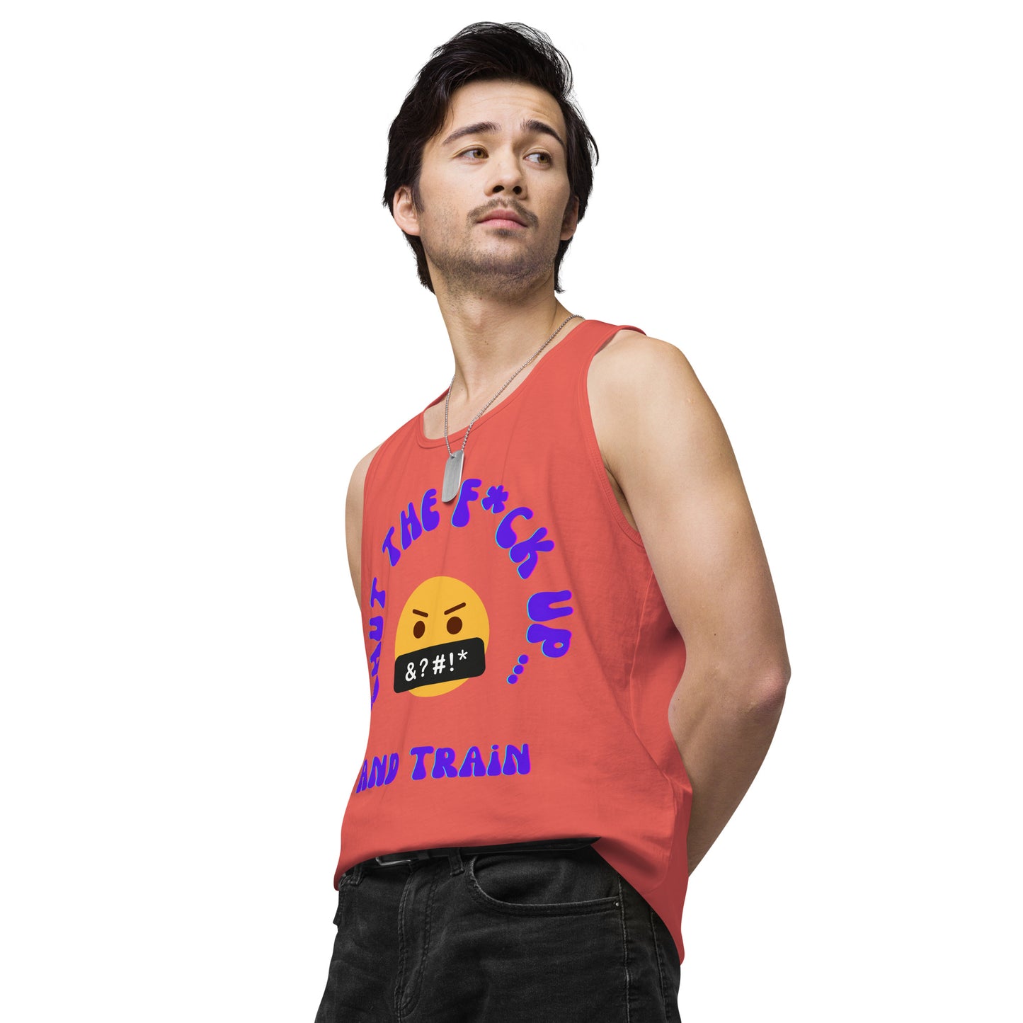 STFU and Train Emoji Men’s premium tank top