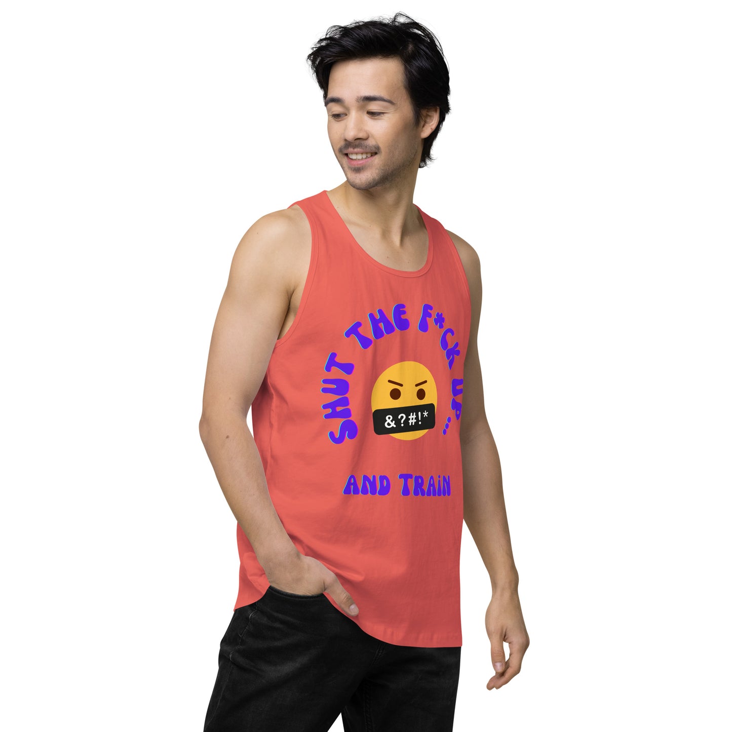 STFU and Train Emoji Men’s premium tank top