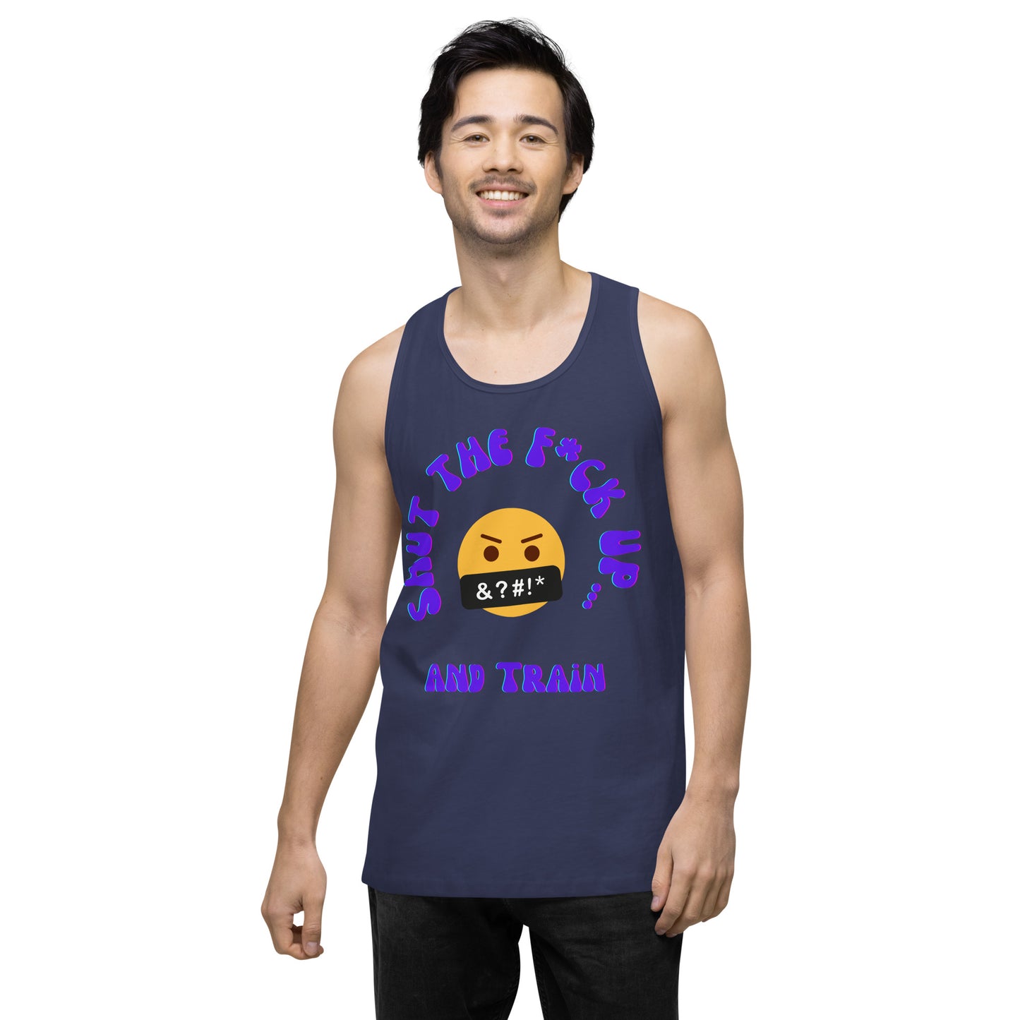 STFU and Train Emoji Men’s premium tank top