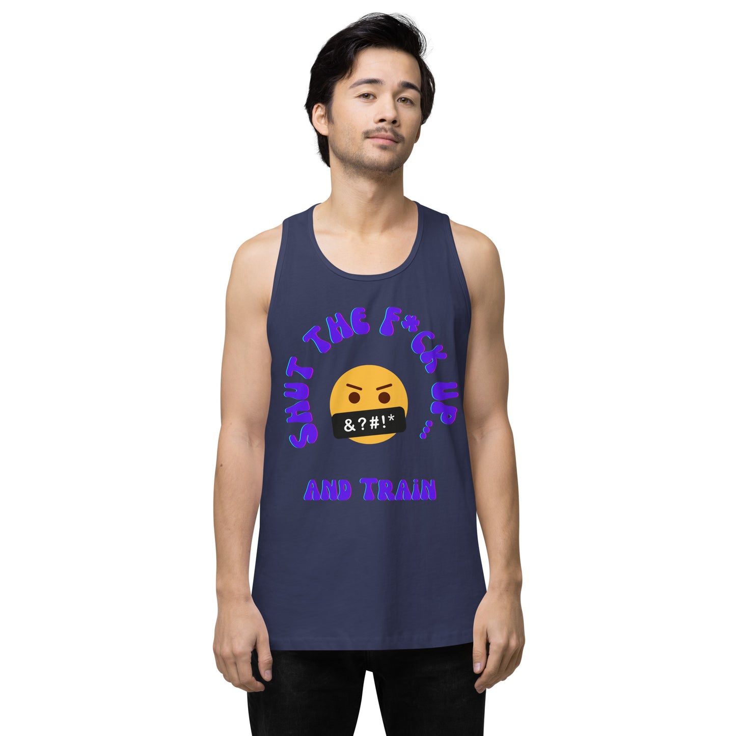 STFU and Train Emoji Men’s premium tank top