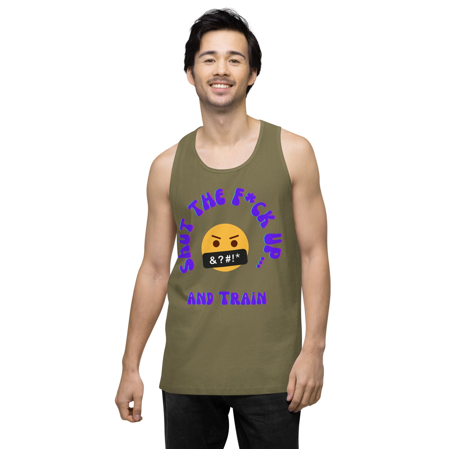 STFU and Train Emoji Men’s premium tank top