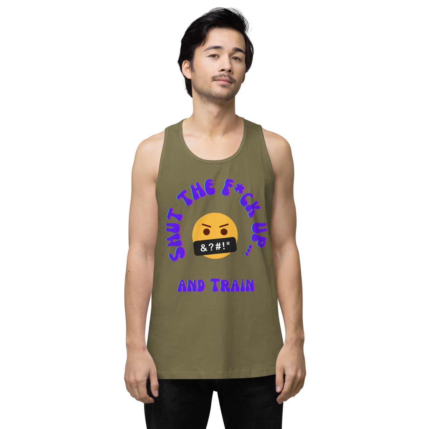 STFU and Train Emoji Men’s premium tank top