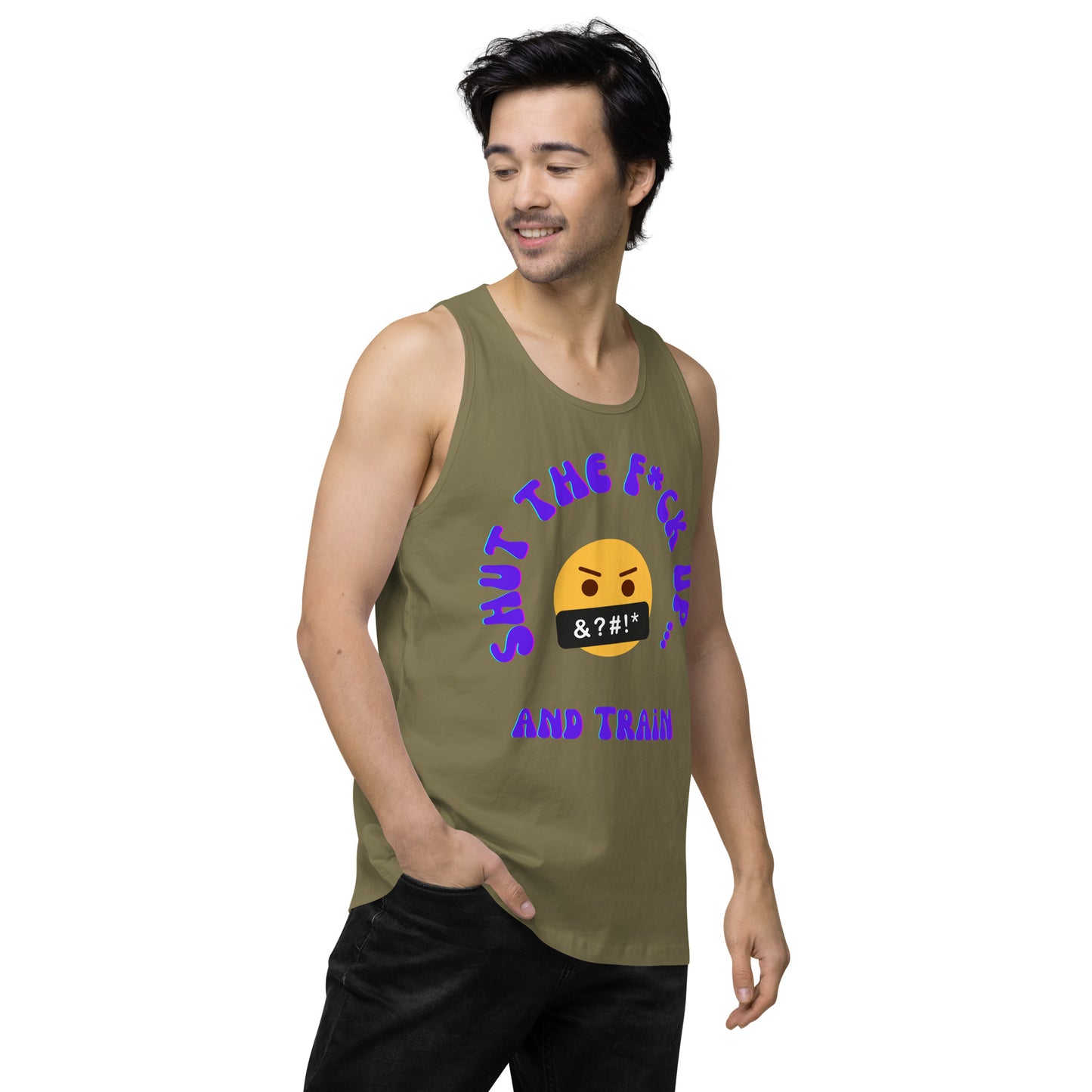 STFU and Train Emoji Men’s premium tank top