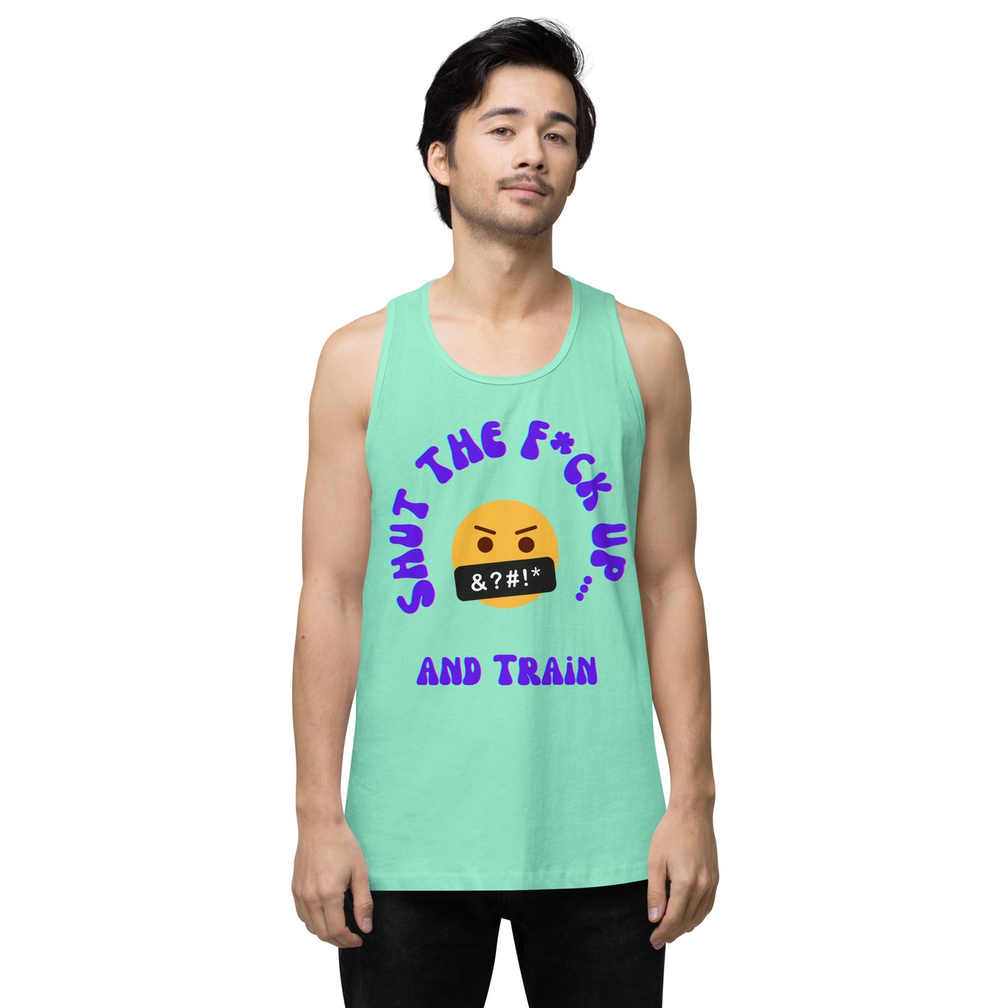 STFU and Train Emoji Men’s premium tank top