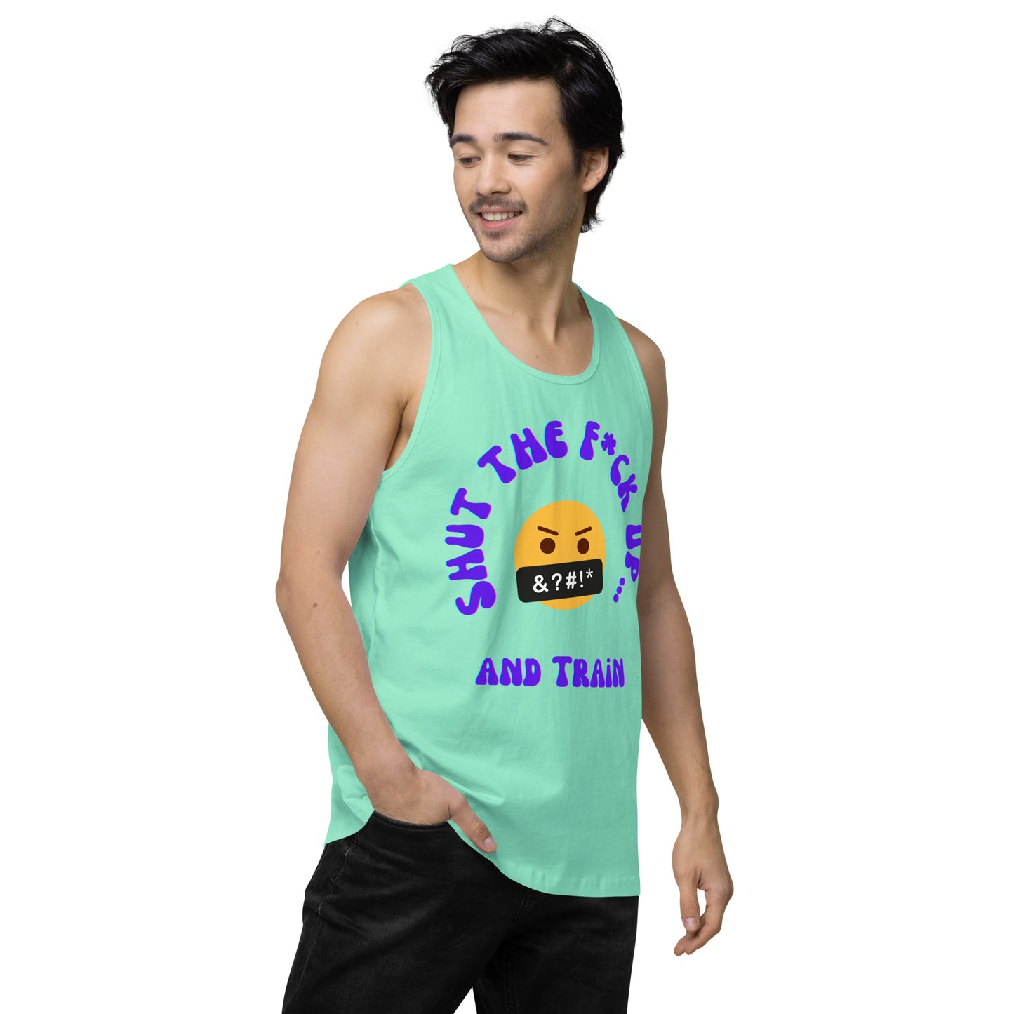 STFU and Train Emoji Men’s premium tank top