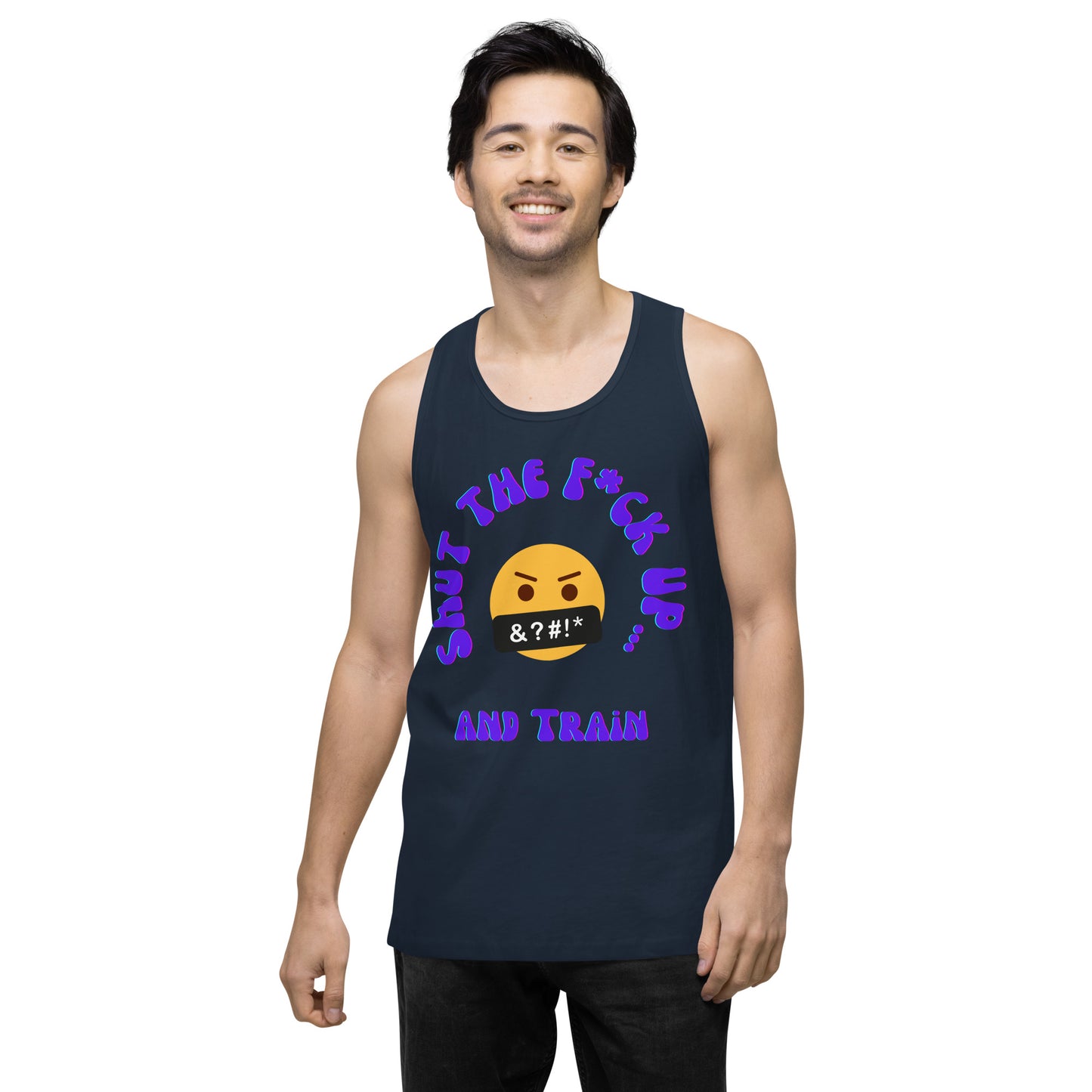 STFU and Train Emoji Men’s premium tank top