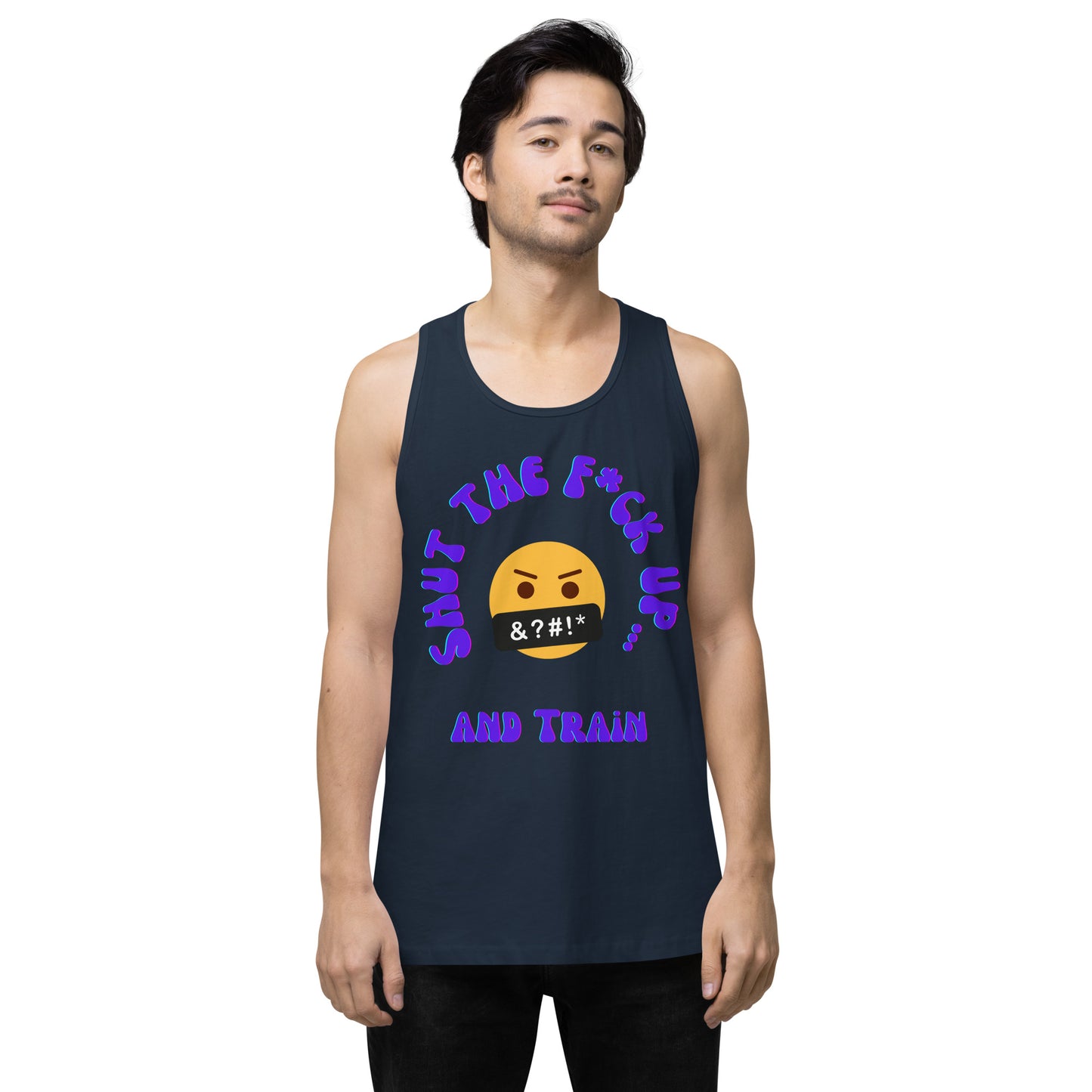 STFU and Train Emoji Men’s premium tank top