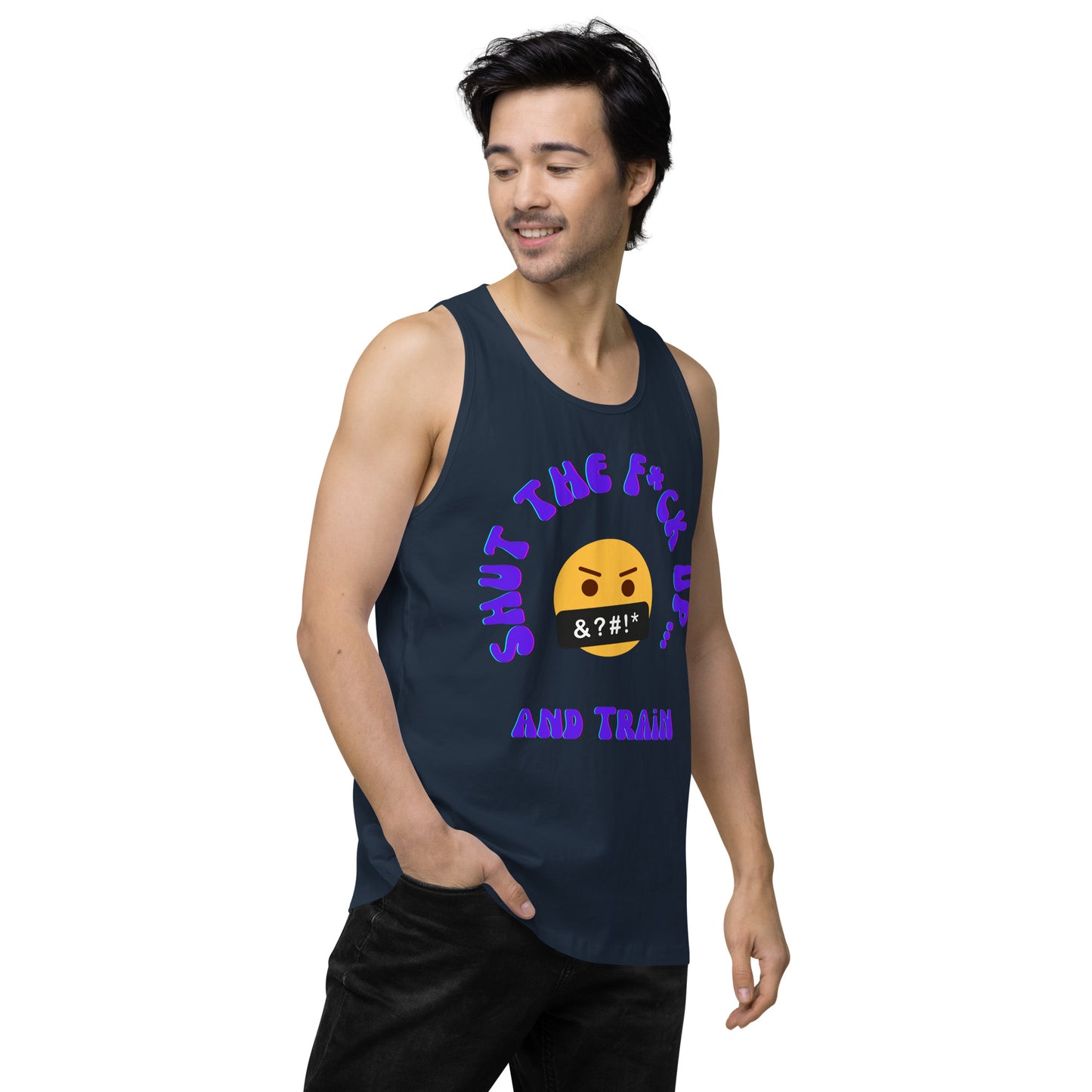 STFU and Train Emoji Men’s premium tank top