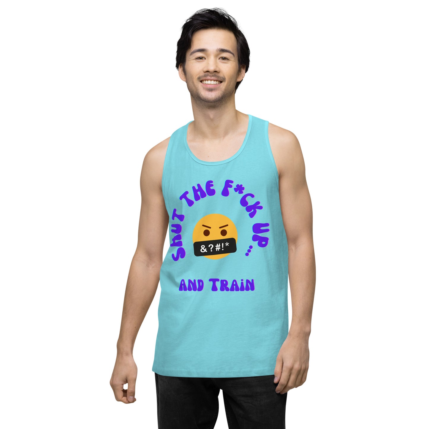 STFU and Train Emoji Men’s premium tank top