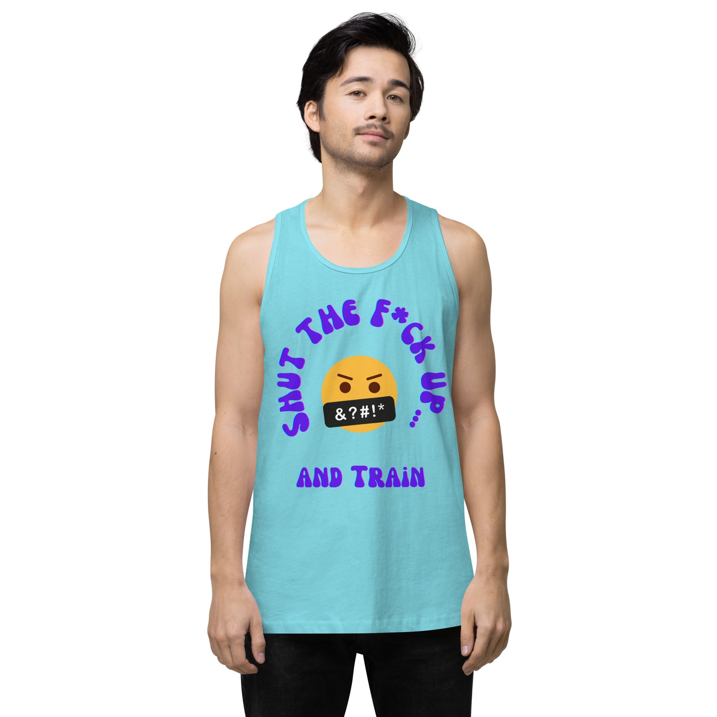 STFU and Train Emoji Men’s premium tank top