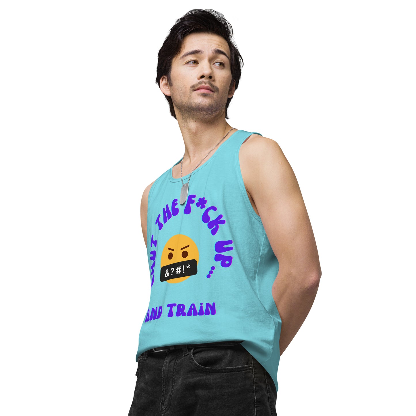 STFU and Train Emoji Men’s premium tank top