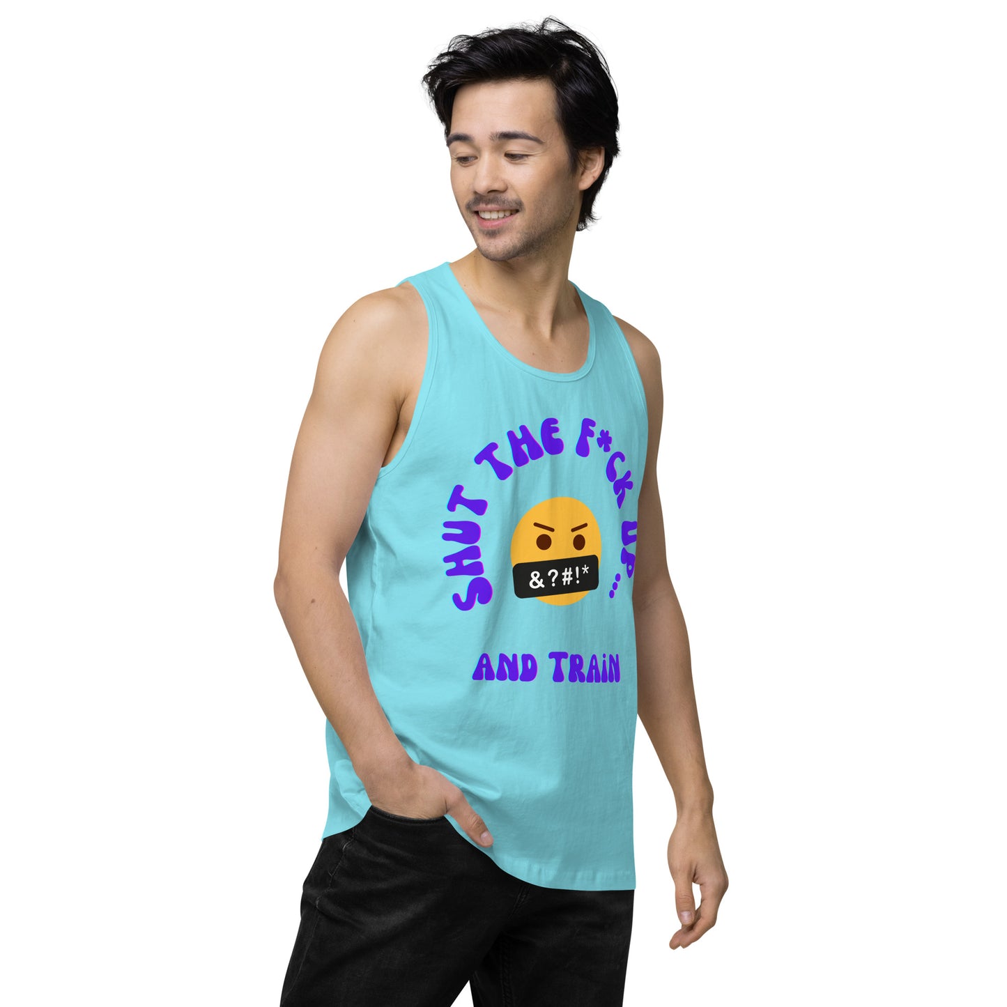 STFU and Train Emoji Men’s premium tank top