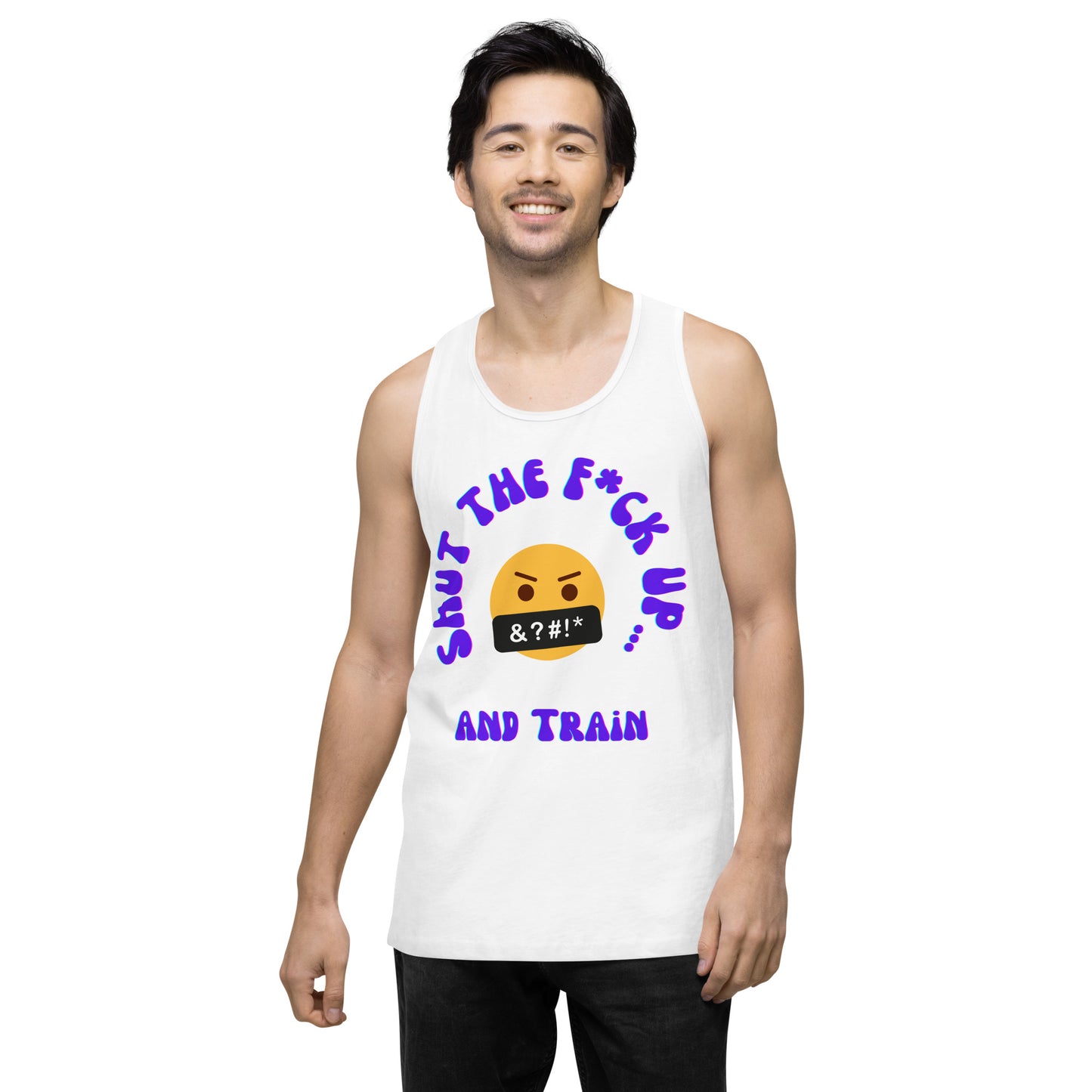 STFU and Train Emoji Men’s premium tank top