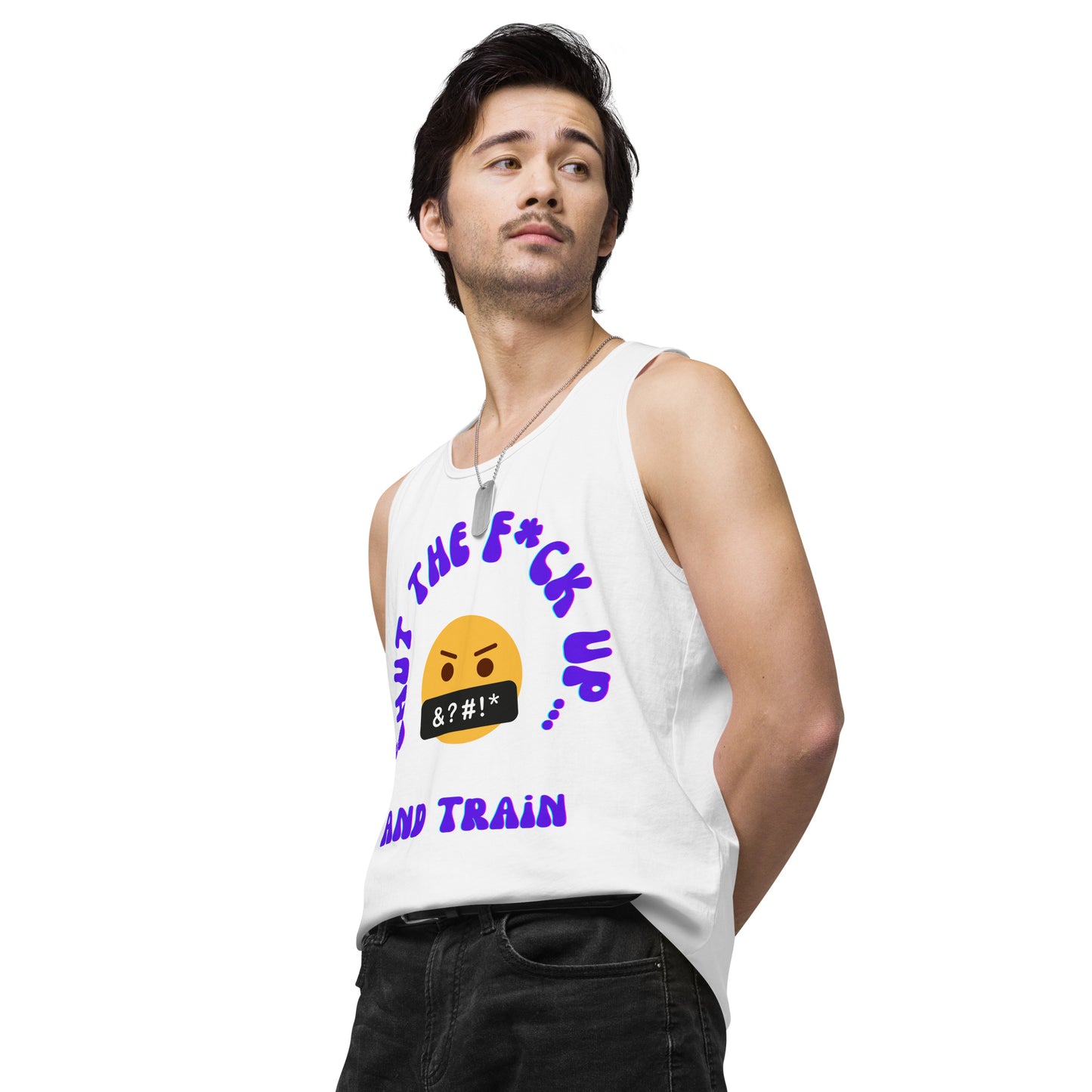 STFU and Train Emoji Men’s premium tank top