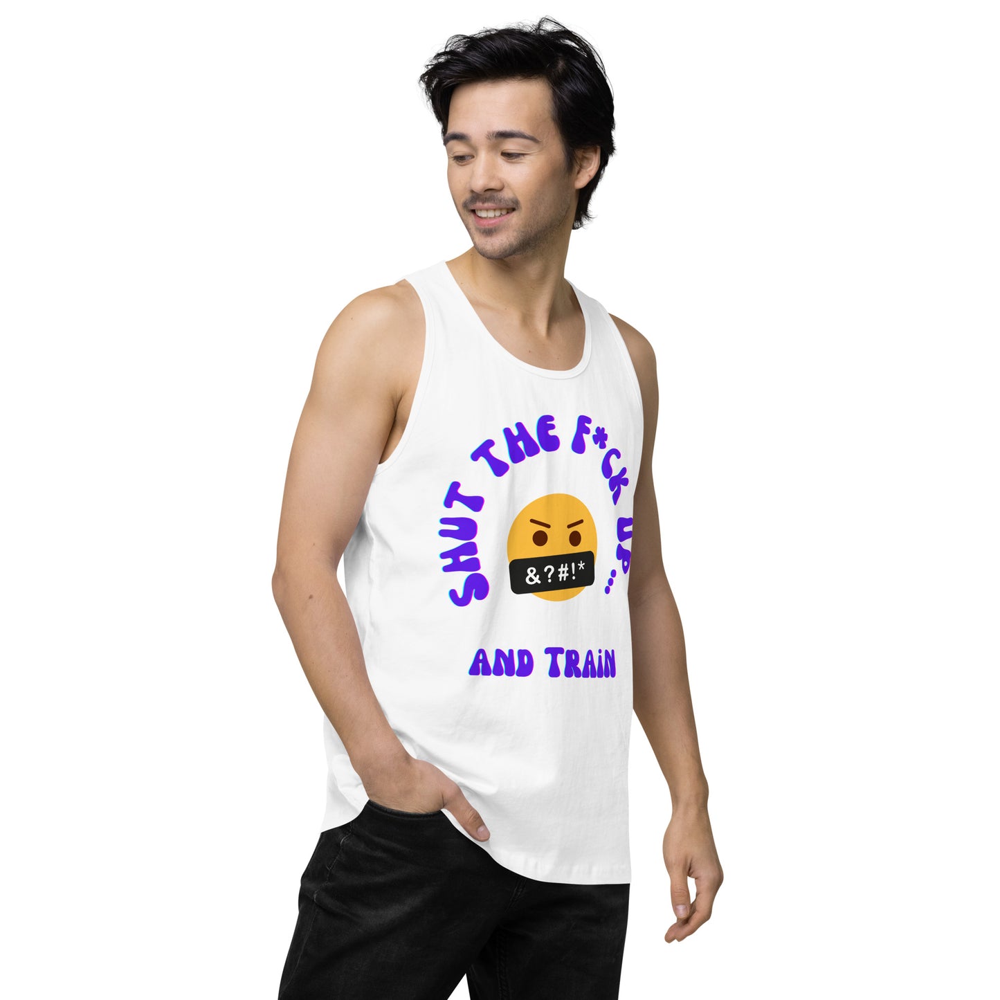 STFU and Train Emoji Men’s premium tank top