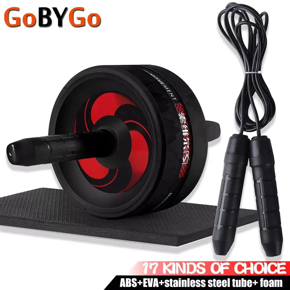 2-in-1 Ab Roller and Jump Rope Set with Mat - Noiseless Abdominal Wheel for Arm, Waist, Leg Exercises and Gym Fitness